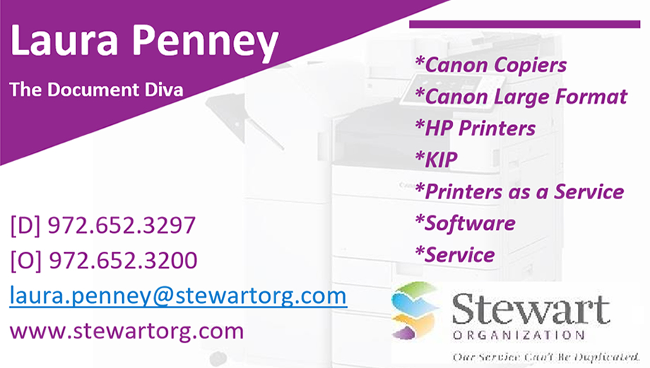 Laura Penney - Printers & Copies - Stewart Organization, Waco Texas