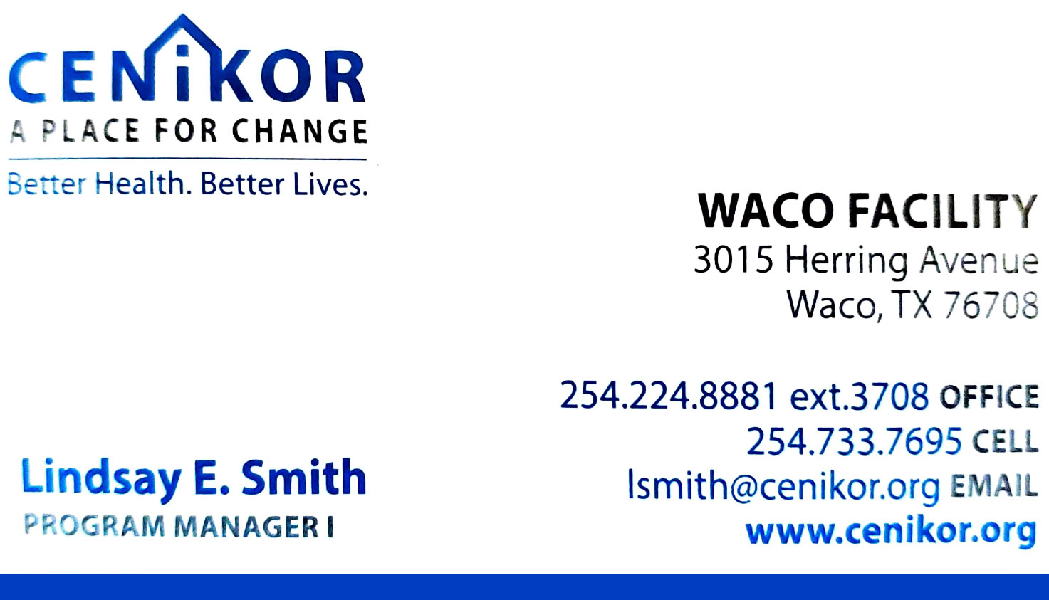 Lindsay Smith - Cenikor Foundation Substance Abuse Center Waco, Texas