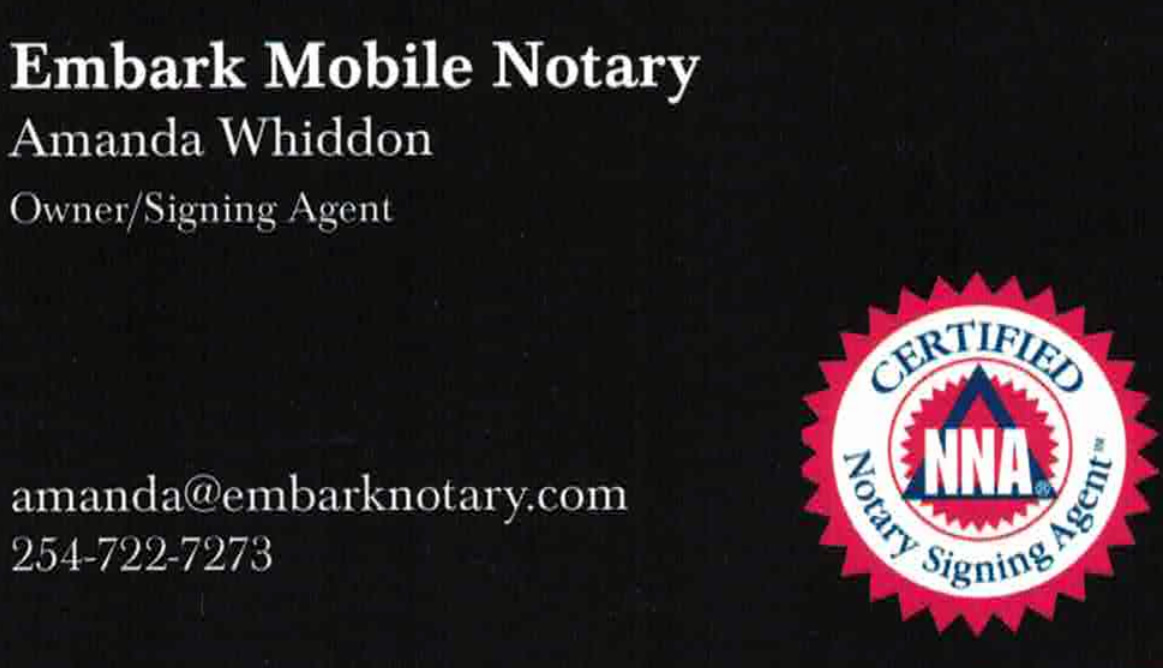Amanda Whiddon Embark Mobile Notary Waco, Texas