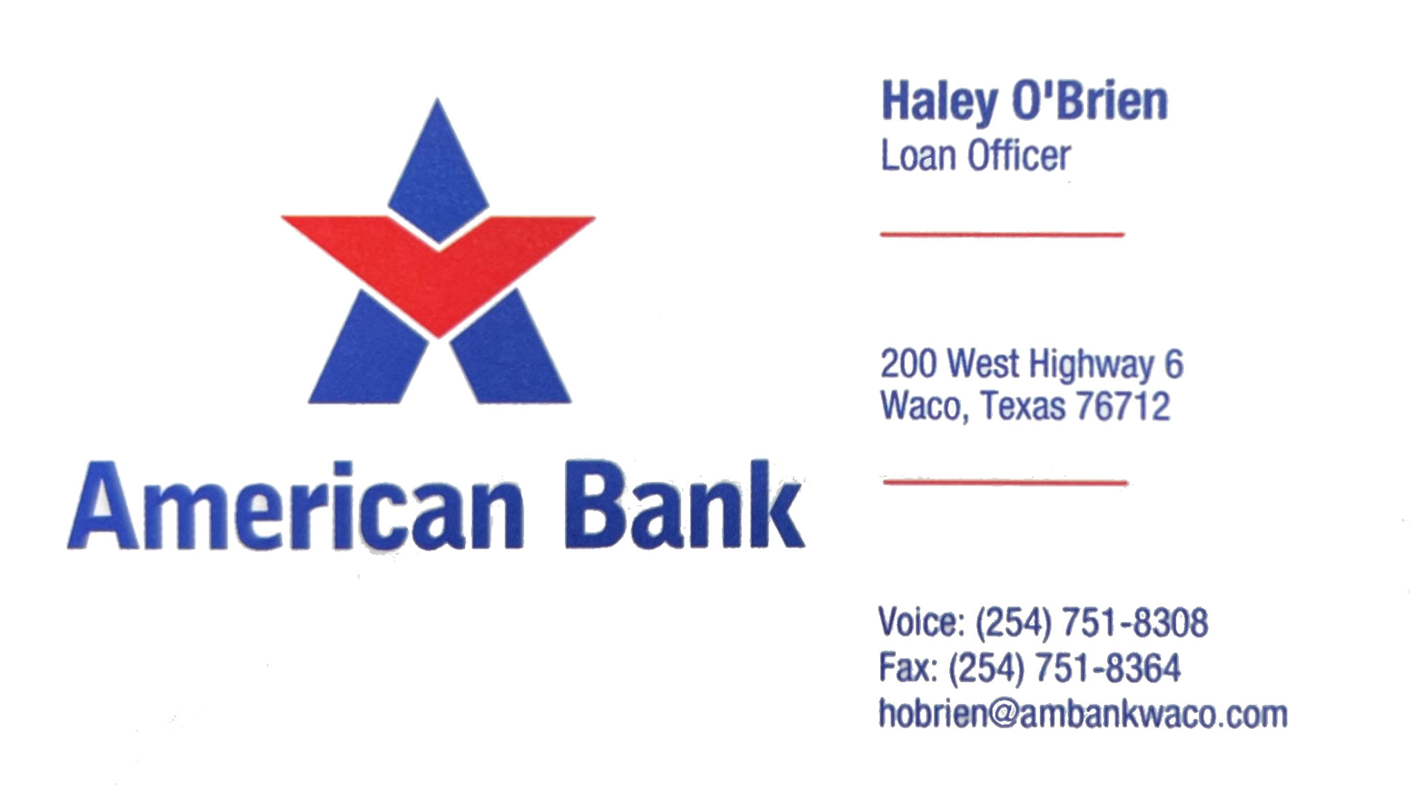 Halee O'Brien - American Bank Waco, Texas