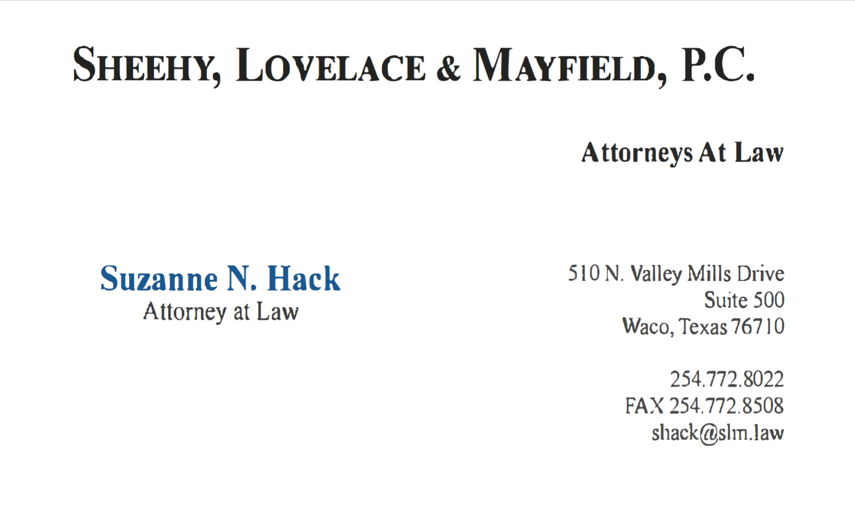 Sheehy, Lovelace & Mayfield, P.C. - Waco, Texas - Suzanne Hack