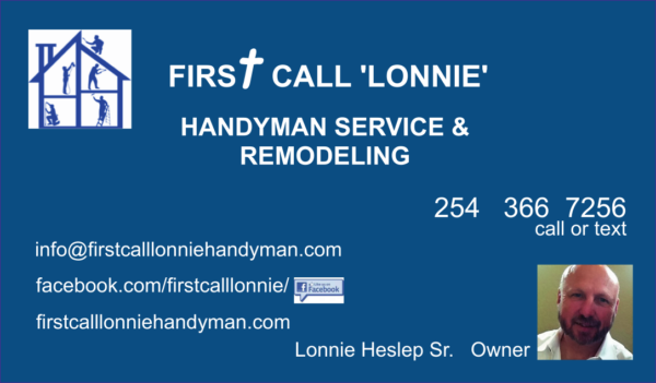 First Call 'Lonnie' Handyman Service & Remodeling Axtel & Waco, Texas