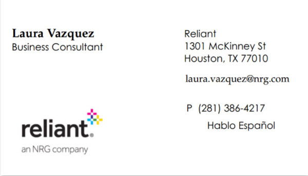 Laura Vazquez - Reliant Utlities